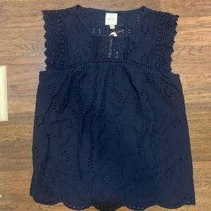 NWT Knox Rose navy blue eyelet top